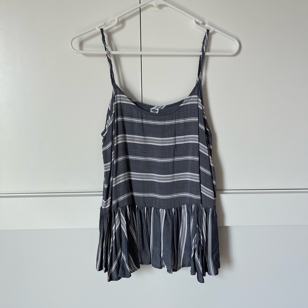 Old Navy Gray and White Striped Ruffle-Hem Camisole